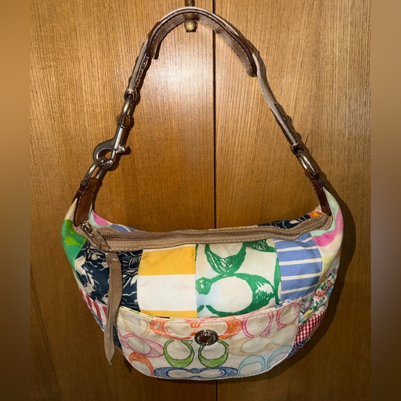 Coach Patchwork Soho Hobo Shoulder Bag Multicolor Canvas Leather Trim - Picture 15 of 16